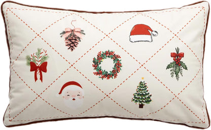 Christmas Design Velvet White Throw Pillow