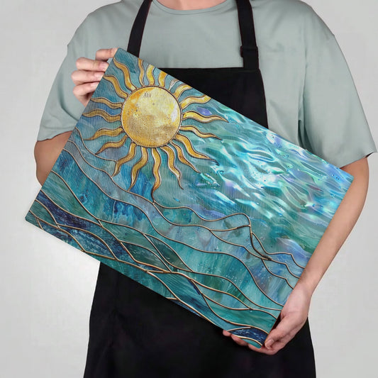 Ocean & Sun Tempered Glass Kitchen Cutting & Serving Board