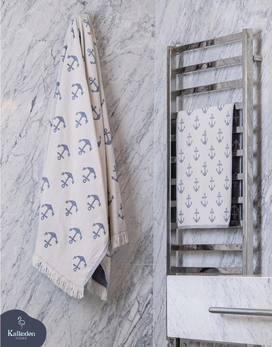 Turkish Beach Towel -Double Sided Anchor - NY Gift Boutique