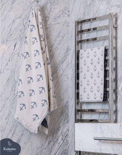 Turkish Beach Towel -Double Sided Anchor - NY Gift Boutique