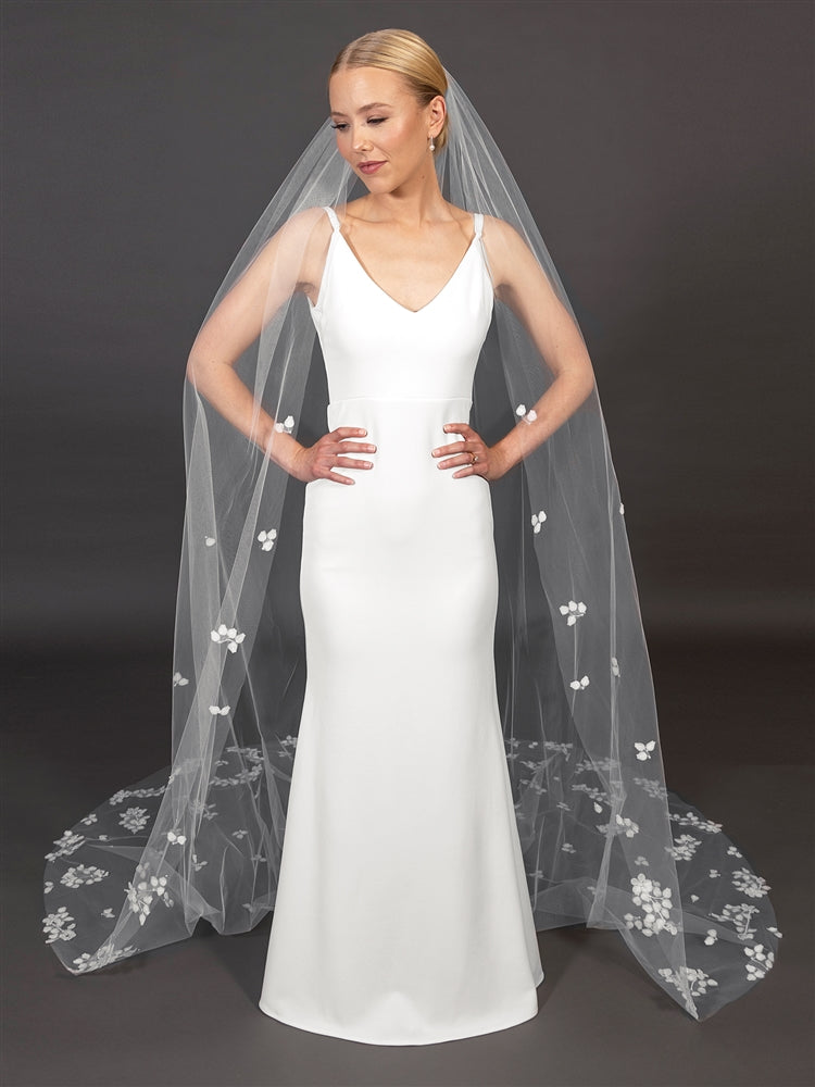 Cathedral Veil and Hand-Trimmed Clusters Of Scattered Applique Petals