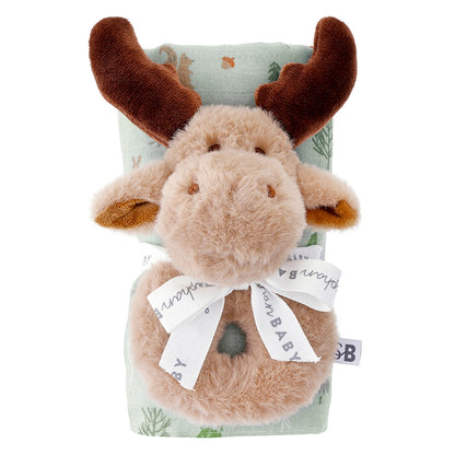 Swaddles with Plush Rattle - Woodland