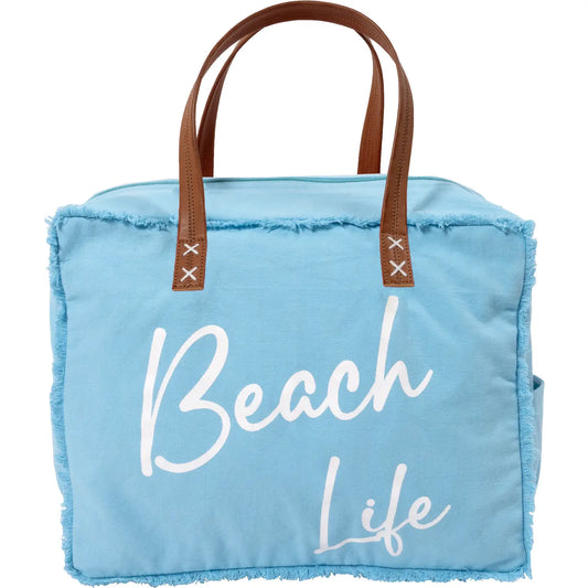 Beach Life Aqua Blue Canvas Tote