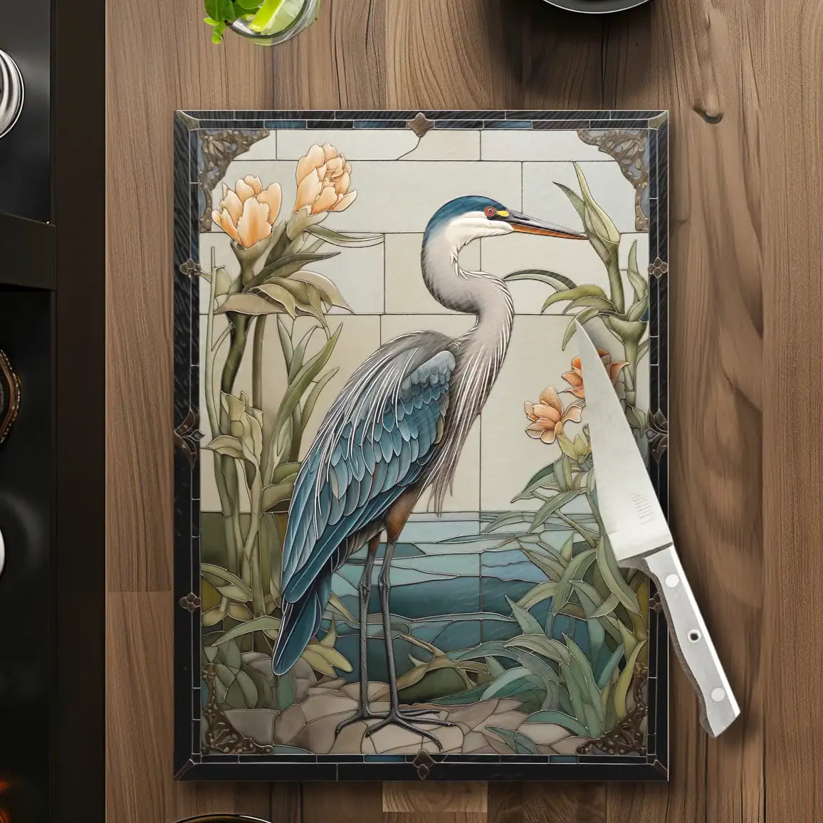 Blue Heron Tempered Glass Kitchen Cutting & Serving Board