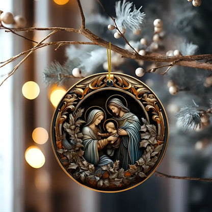 Holy Family Scene Ceramic Disc Ornament