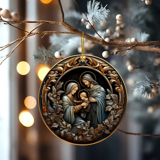 Holy Family Scene Ceramic Disc Ornament