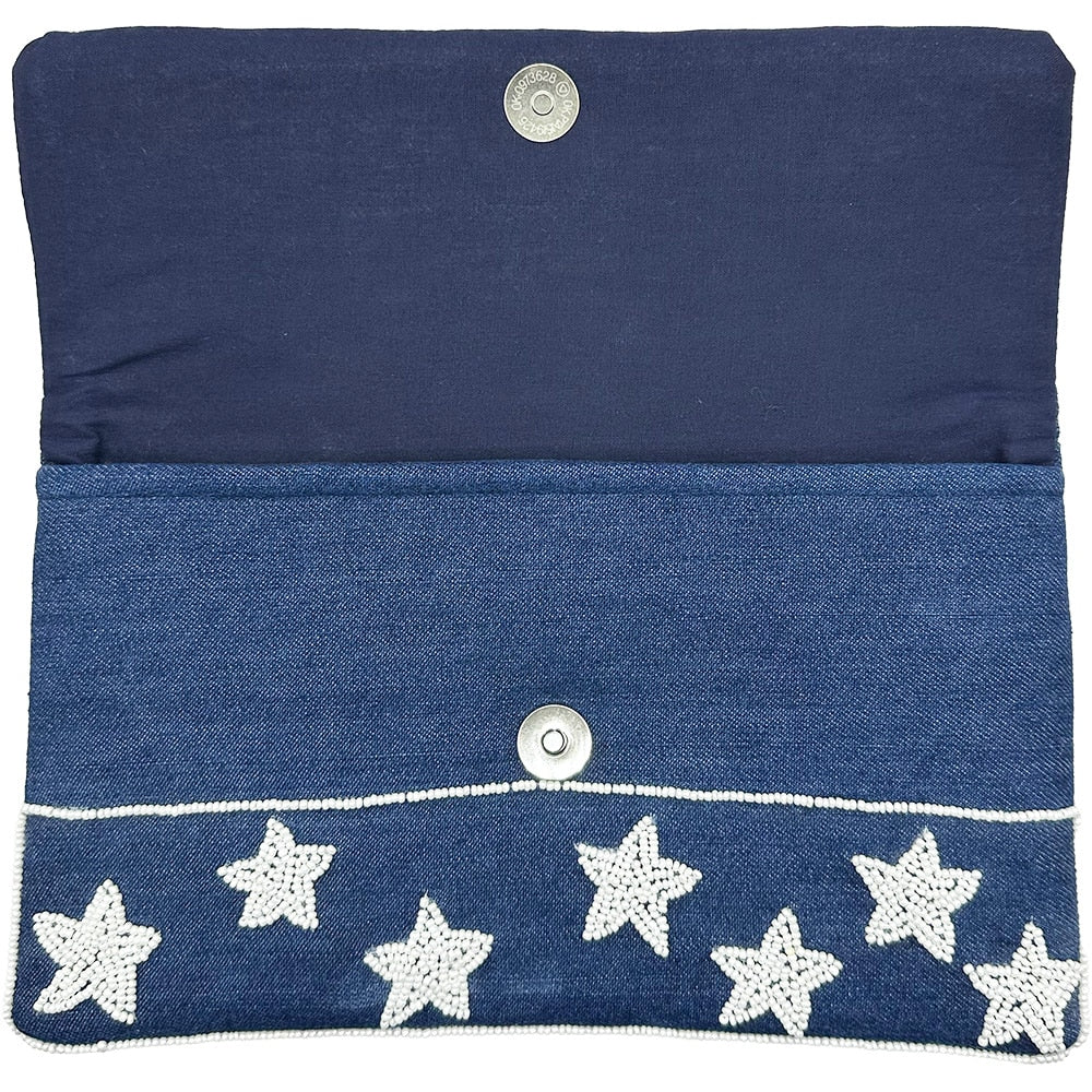 Denim Blue Howdy Beaded Clutch Bag - NY Gift Boutique