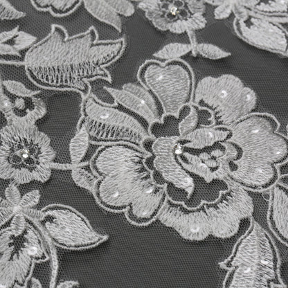 Floral Embroidered Lace Bridal Veil Rhinestones 120" X 90" - Ivory