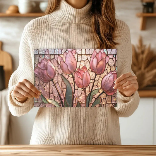Pink Tulips Tempered Glass Cutting & Serving Board