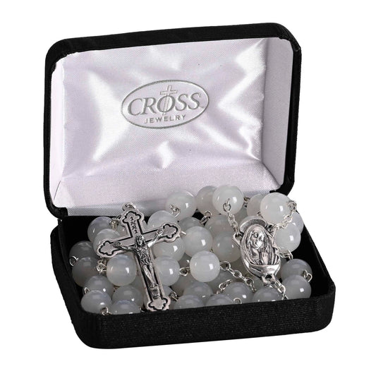 Rosary White Glass Crucifix 24"L - NY Gift Boutique