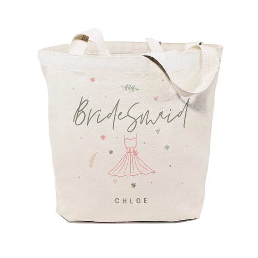 Personalized Name Floral Bridesmaid Tote Bag