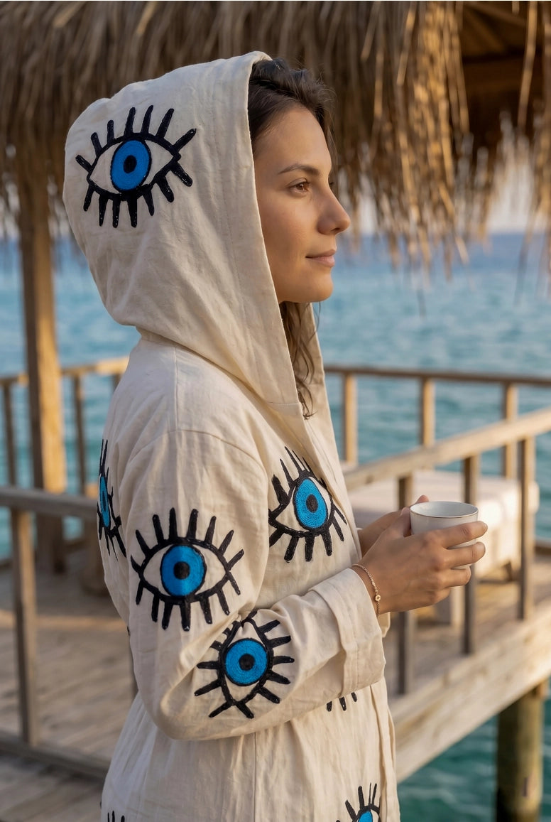 Evil Eye Hooded Turkish Cotton Kimono Robe - NY Gift Boutique