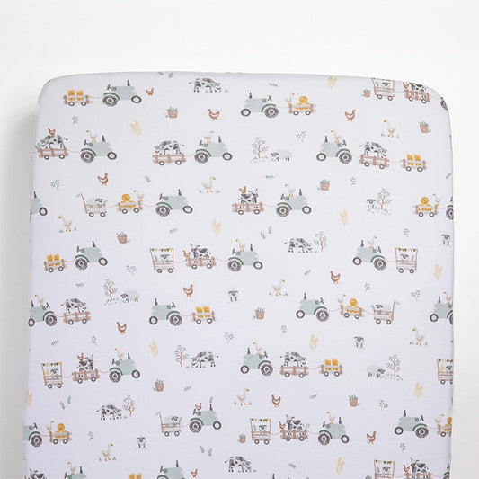 Cotton Jersey Fitted Sheet - Tractor Ride