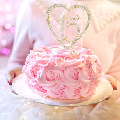 15 Gold Crystal Heart Cake Topper