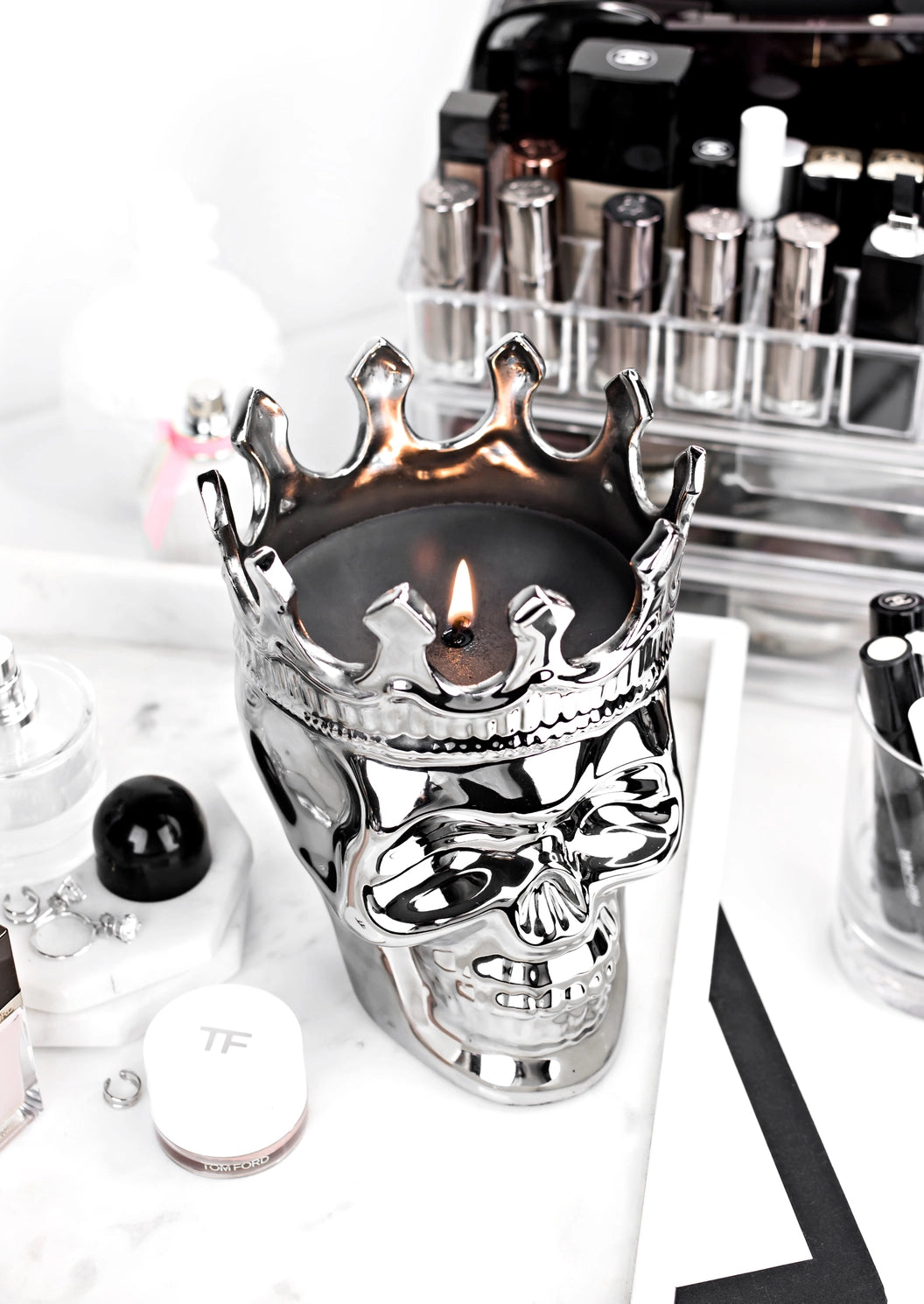 Silver Maximilien Skull Candle - Monte Cristo