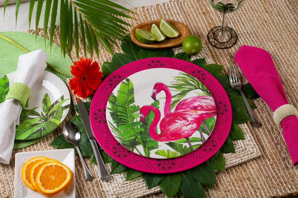 Flamingo Palm Leaf Bamboo Dinner Plate