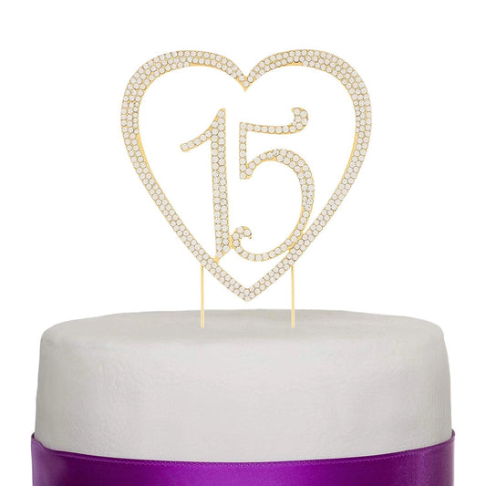 15 Gold Crystal Heart Cake Topper