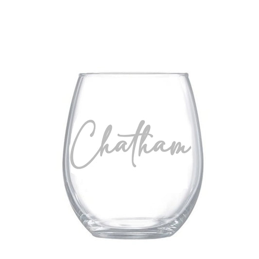 Custom Town Stemless Wine Glass Set of 4 - Script