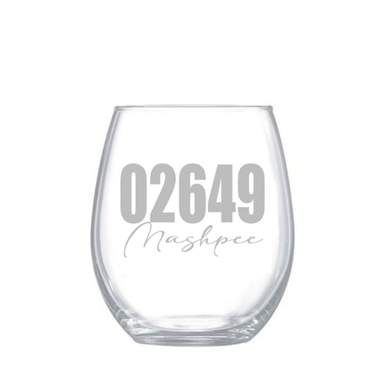 Custom Zip Code Town Stemless Wine Glass Set of 4
