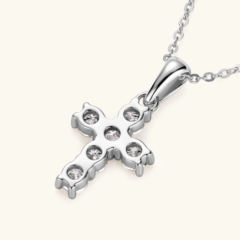 Round Cut Moissanite Cross Necklace in 925 Sterling Silver