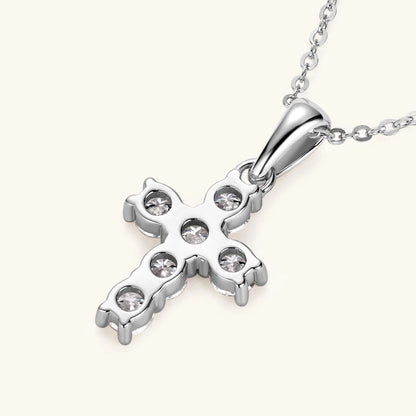 Round Cut Moissanite Cross Necklace in 925 Sterling Silver