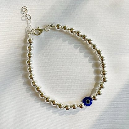 Shield Evil Eye Gold Filled Sterling Silver Beaded Bracelet