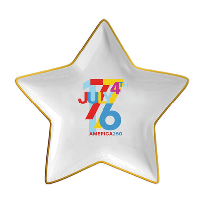 Star-shaped dish with 'July 4th 1776 America 250' text on a white background