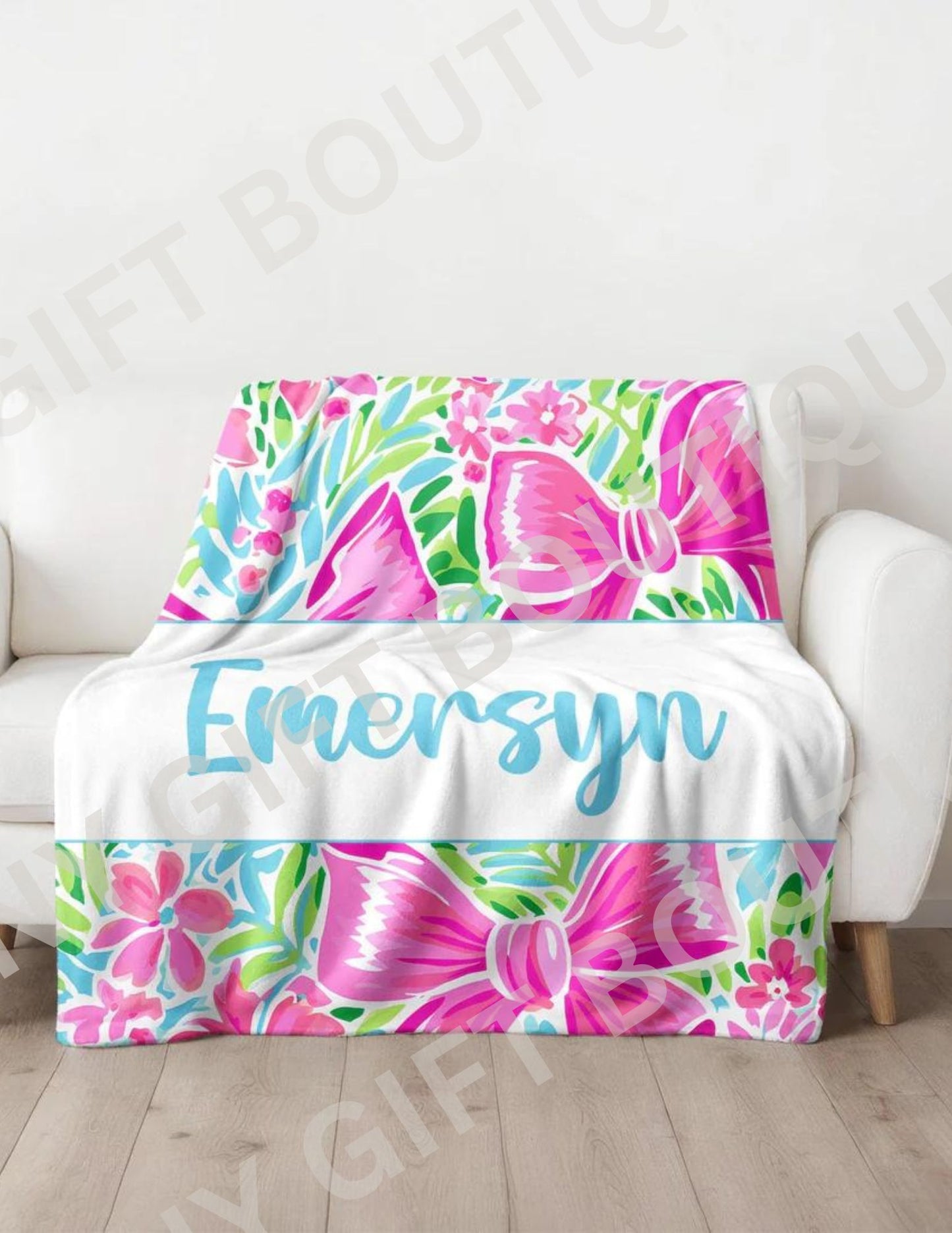 Pink Bow Personalized Blanket