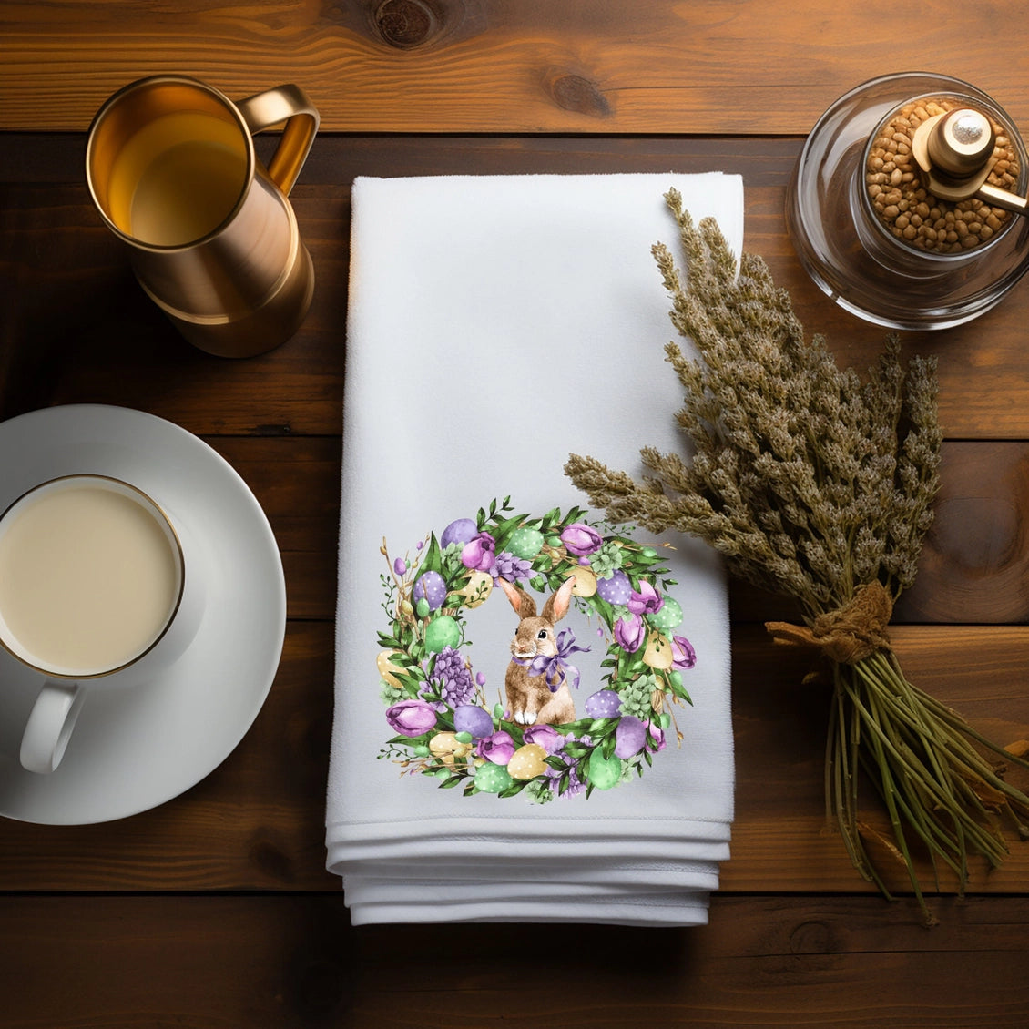 Easter Bunny Spring Wreath Hand Towel - PreOrder