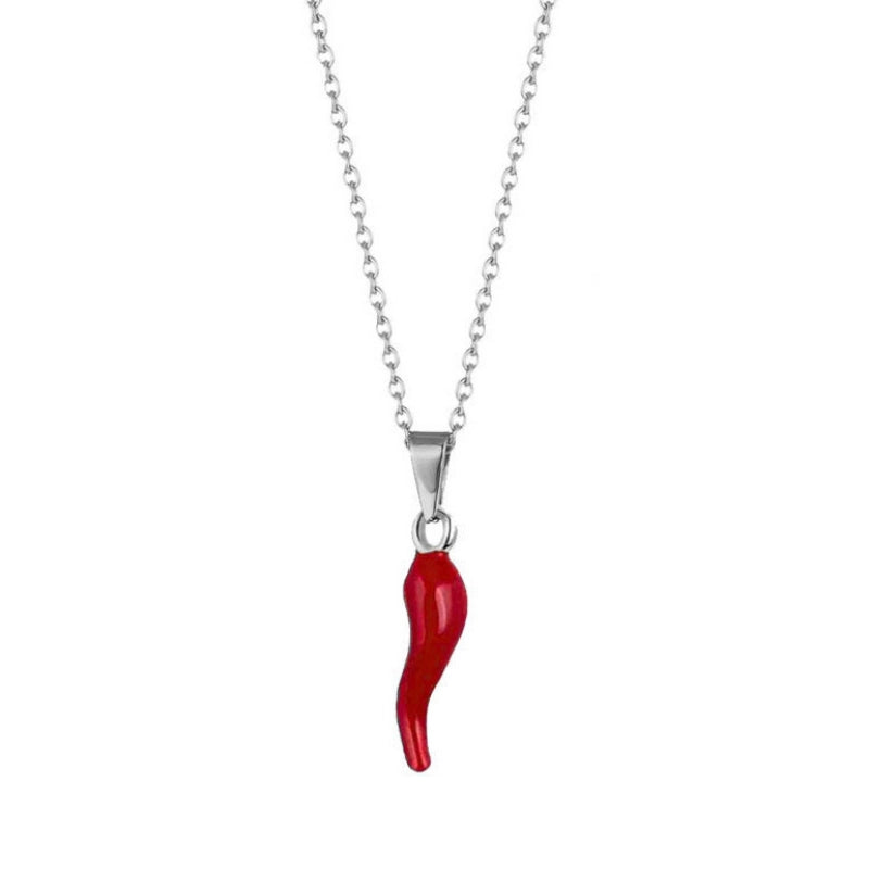 Red Horn Pendant Necklace in Stainless Steel