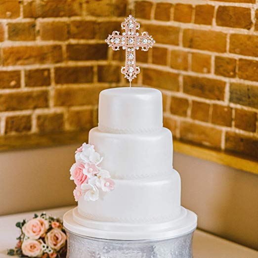 Rose Gold Fancy Crystal Cross Cake Topper