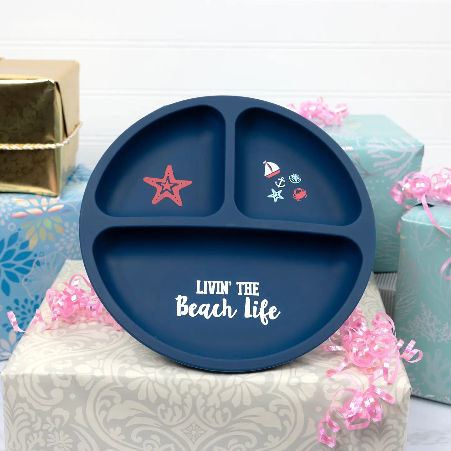 Beach Life - 7.75" Divided Silicone Suction Plate