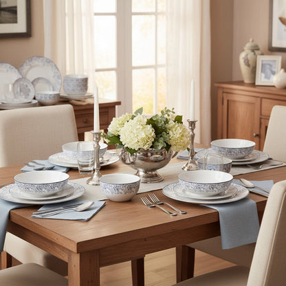 Delicate Blue Floral Bone China Dinnerware Set 16 Pc for 4