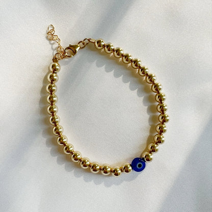 Shield Evil Eye Gold Filled Sterling Silver Beaded Bracelet