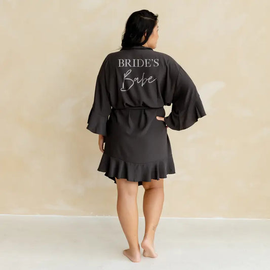 Women's Custom Printed Ruffle Hem Robe - Bride's Babe