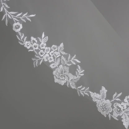 Floral Embroidered Lace Mantilla Bridal Veil 60" X 72" - Ivory
