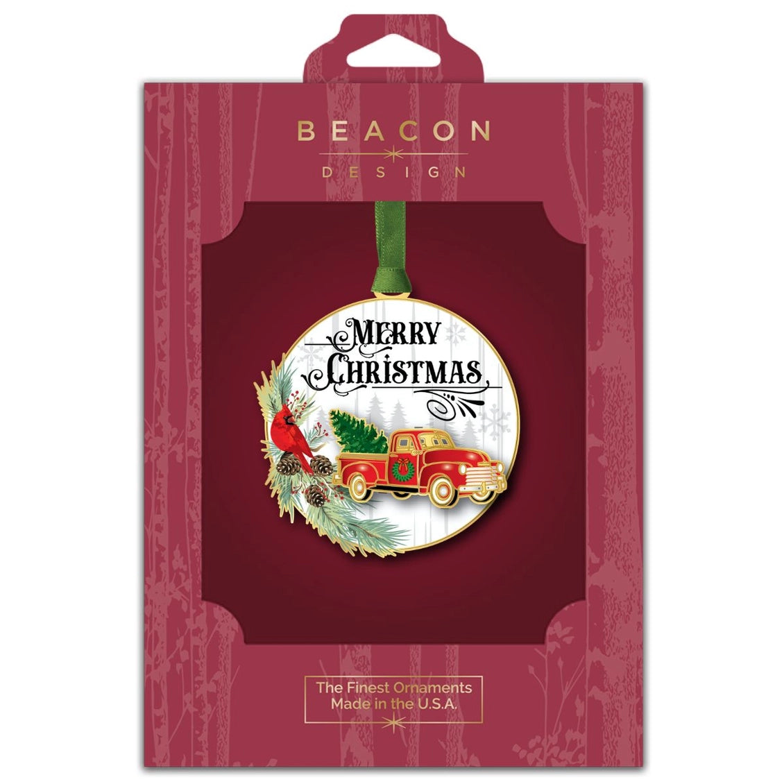 Merry Christmas Red Truck Brass Ornament