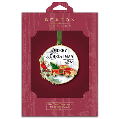 Merry Christmas Red Truck Brass Ornament