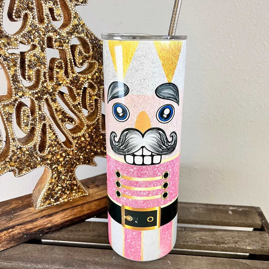 20 Oz Skinny Pink Glitter Nutcracker