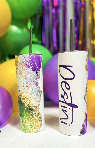 20 oz. Mardi Gras Geode Personalized Tumbler