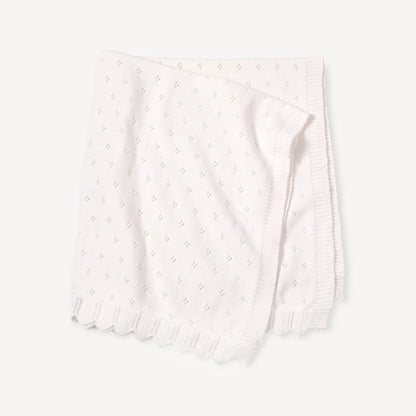 Dove White Classic Pointelle Knit Organic Blanket