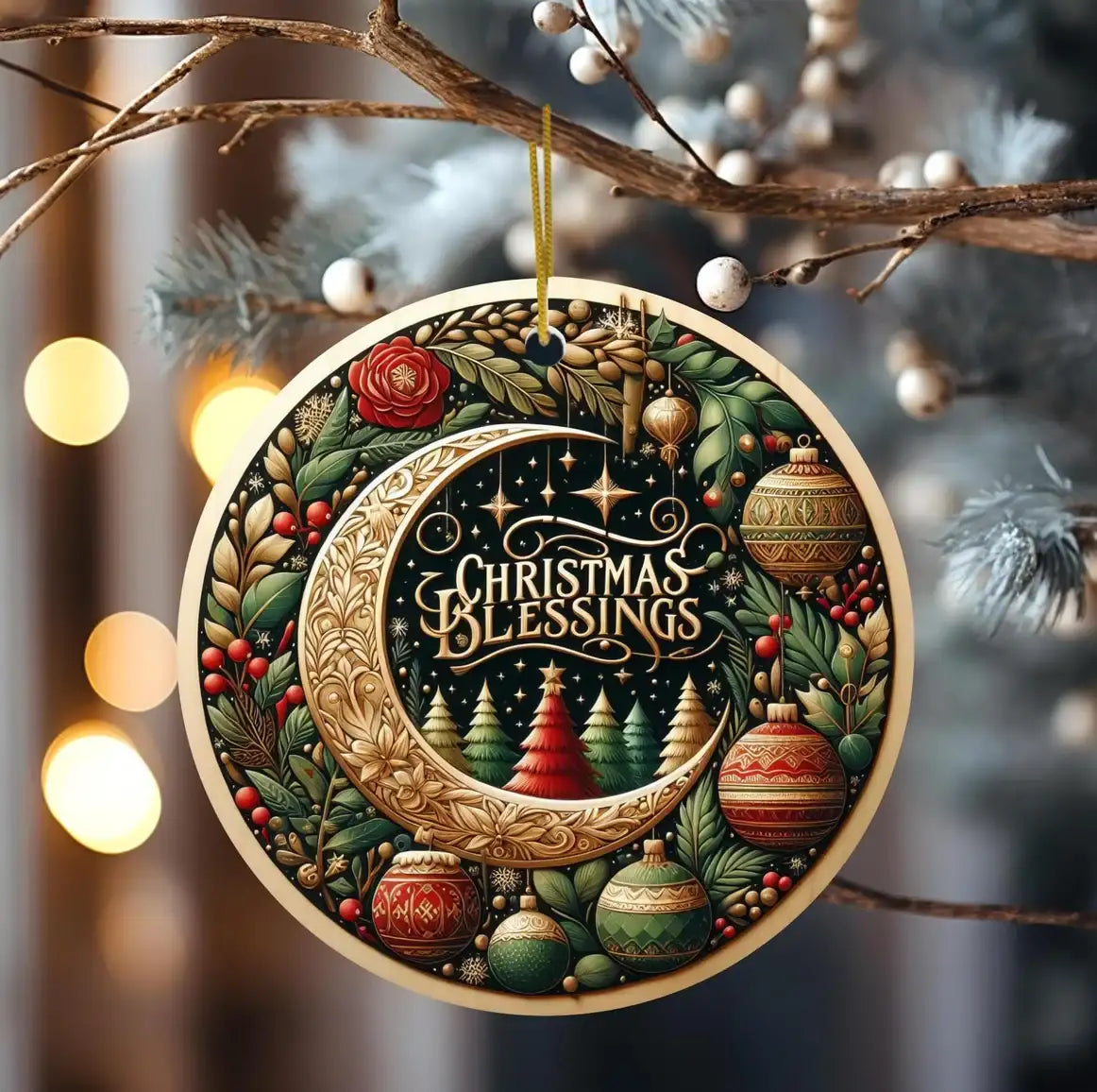 Christmas Blessings Ceramic Disc Ornament