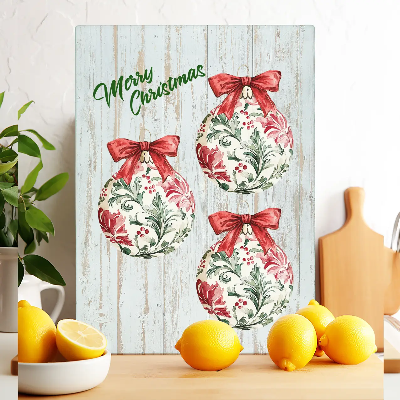 Christmas Water Toile Ornaments Glass Trivet