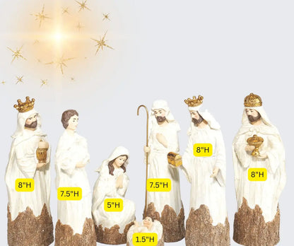 Nativity Set Cream White Wood Look 7Pc 8in