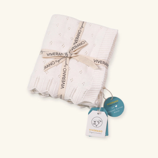 Dove White Classic Pointelle Knit Organic Blanket