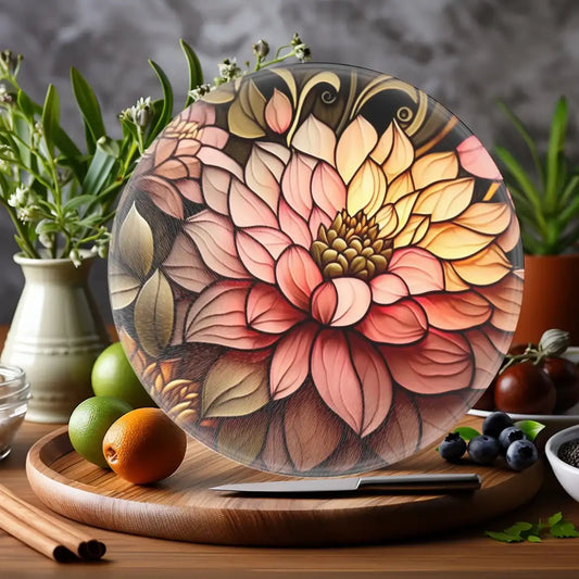 Dahlia Round Tempered Glass Cutting Board