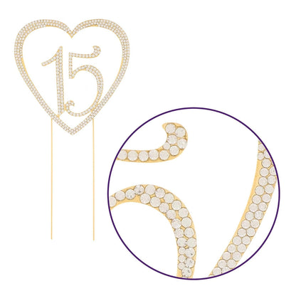 15 Gold Crystal Heart Cake Topper