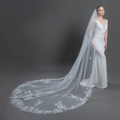 Organza Flowers Embroidered Lace Bridal Veil 120" - Ivory - NY Gift Boutique