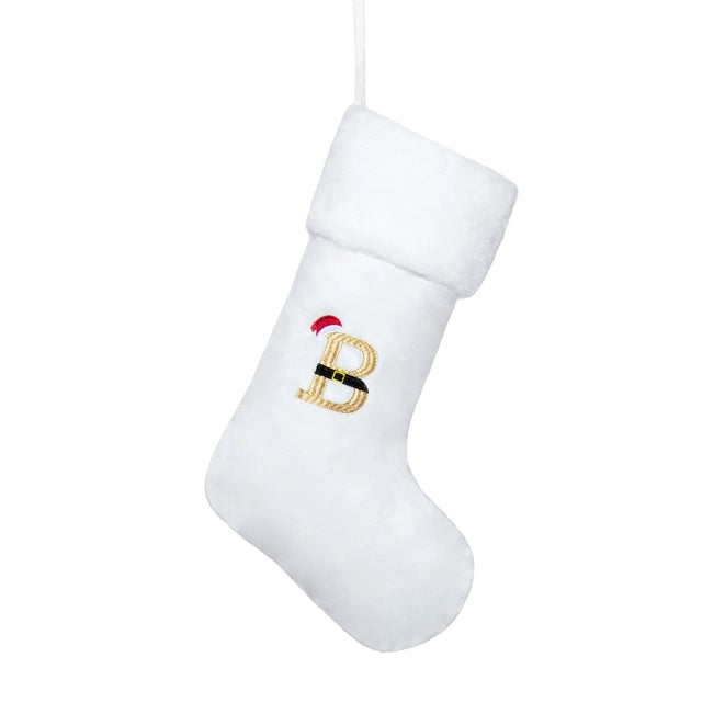 White & Gold Monogram Christmas Stocking