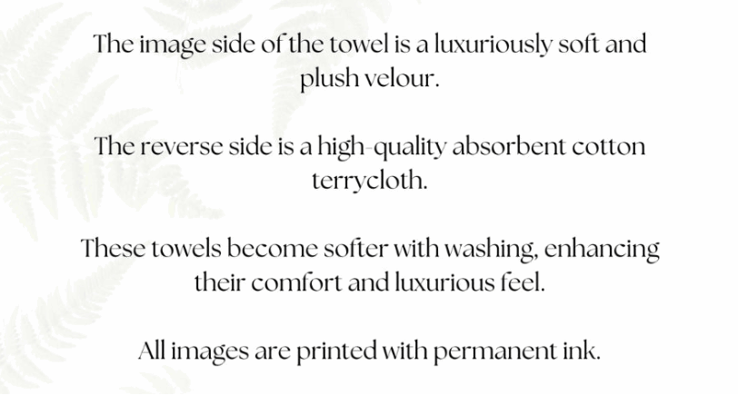 Text describing towel details on a white background